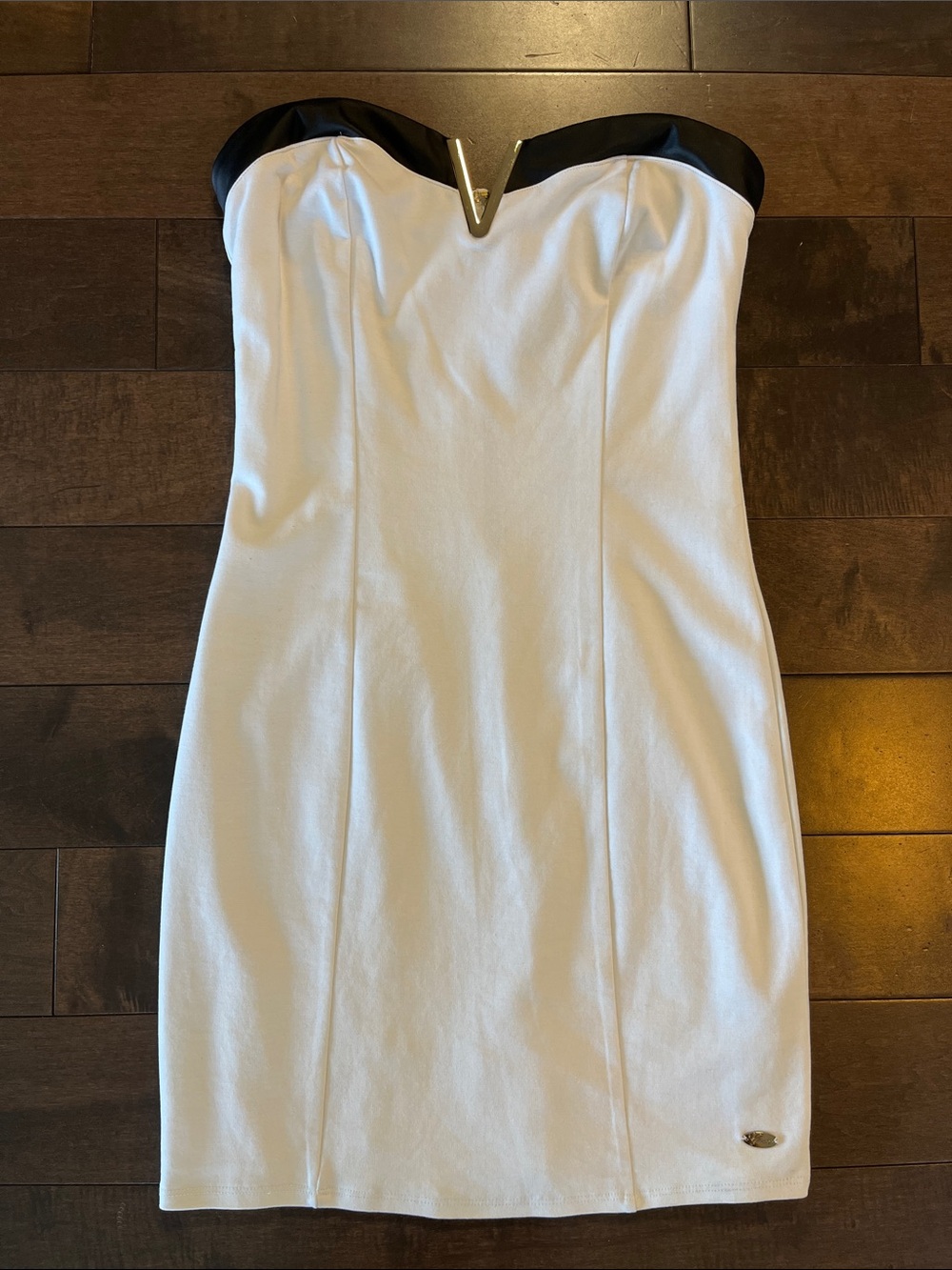 Guess Strapless White Dress with Faux Leather Trim S/P
